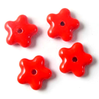 Ceramic star, simple, red, 15mm, 2pcs.