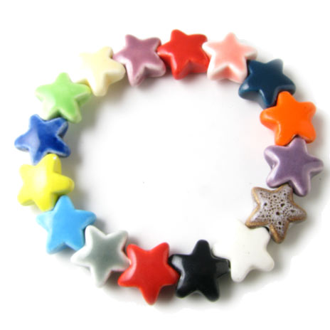 Ceramic star, hand-crafted, black, 15mm, 4pcs.
