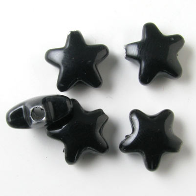 Ceramic star, hand-crafted, black, 15mm, 4pcs.