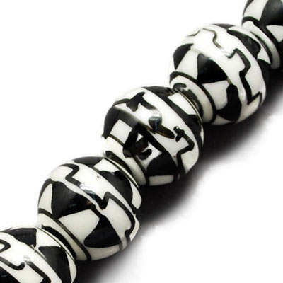 Porcelain pearl, black and white pattern, 12 mm, 4 pcs
