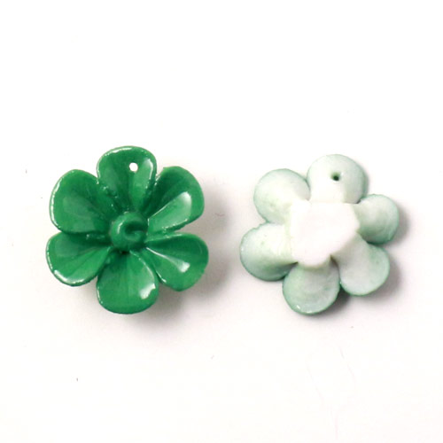 Ceramic flower, hand-crafted, green, 16mm, 2pcs.