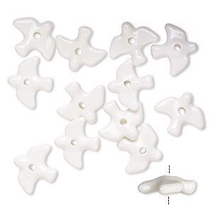 Porcelain bead, white dove, 23x20mm, 2pcs.