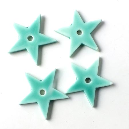 Ceramic star, turquoise, with a hole in the middle, 18mm, 2pcs.