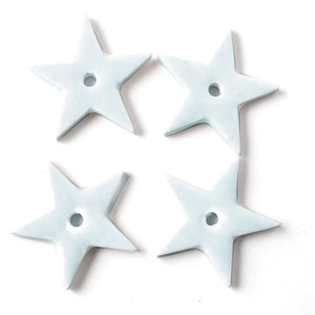 Ceramic star, light turquize-grey, with a hole in the middle, 18mm, 2pcs.