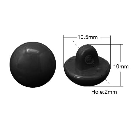 Acrylic buttons, black, hemispheric, 10.5x10mm, 14pcs.