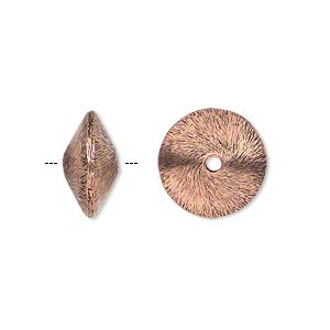 Copper, pointed disc bead, 14x7mm, 4pcs.