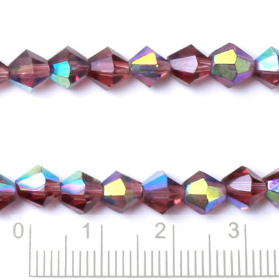 Celestial crystal, complete strand, bicone, smokey purple, iridescent, 6x6 mm, 54pcs.