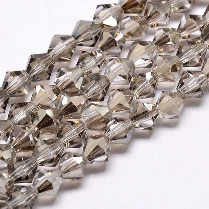 Celestial crystal, complete strand, bicone, faceted light grey,  4x4 mm, 110pcs.