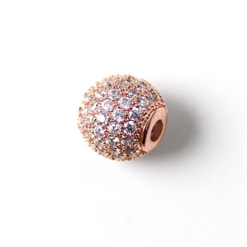 Round exclusive rose-gold bead, set with transparent zirconia, 6mm, 1pc