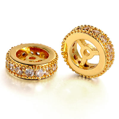 Exclusive gilded spacer bead with zirconia, 10mm, 1pc.