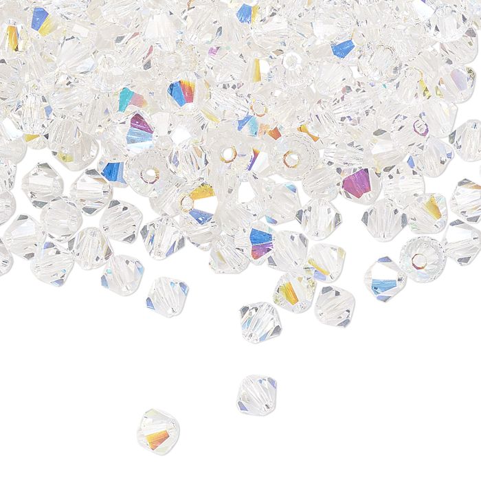 Preciosa, crystal, bead, clear, AB iridescent, bicone, 4mm, 10 pcs
