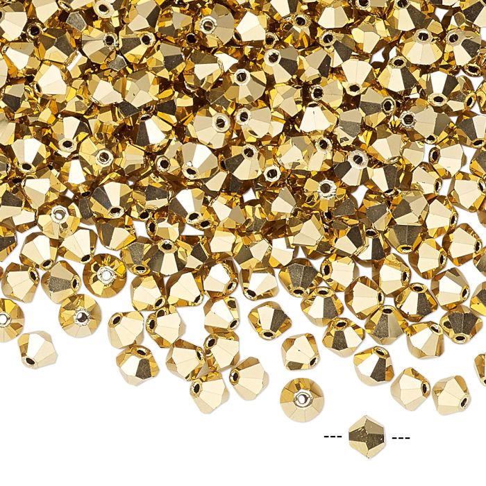Preciosa, crystal, bead, golden, bicone, 4mm, 10 pcs