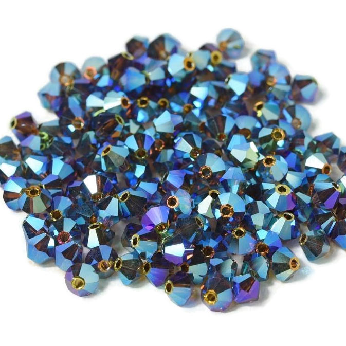 Preciosa, crystal, pearl, smoke topaz, 2xAB, iridescent, bicone, 4 mm, 10 pcs