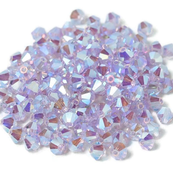Preciosa, crystal, pearl, violet, 2xAB, iridescent, bicone, 4 mm, 10 pcs