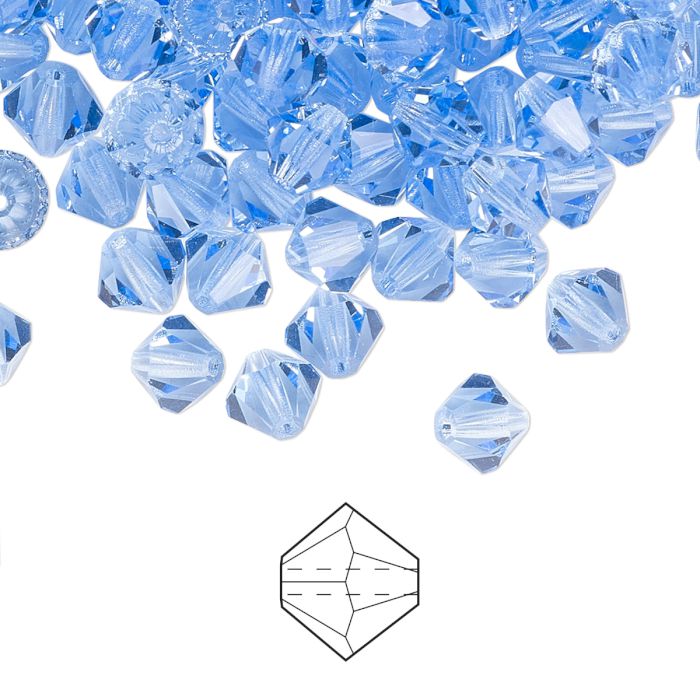 Preciosa, crystal, bead, light sapphire blue, bicone, 3mm, 10 pcs
