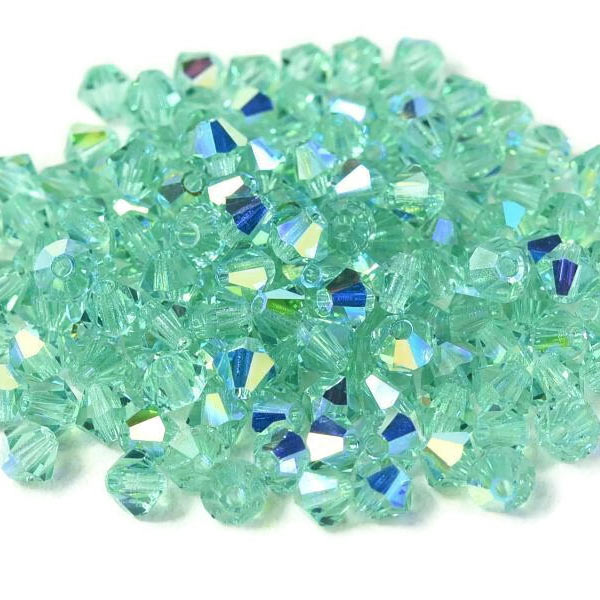 Preciosa, crystal, bead, Caribbean sea turquoise, AB, iridescent, bicone, 3mm, 10 pcs