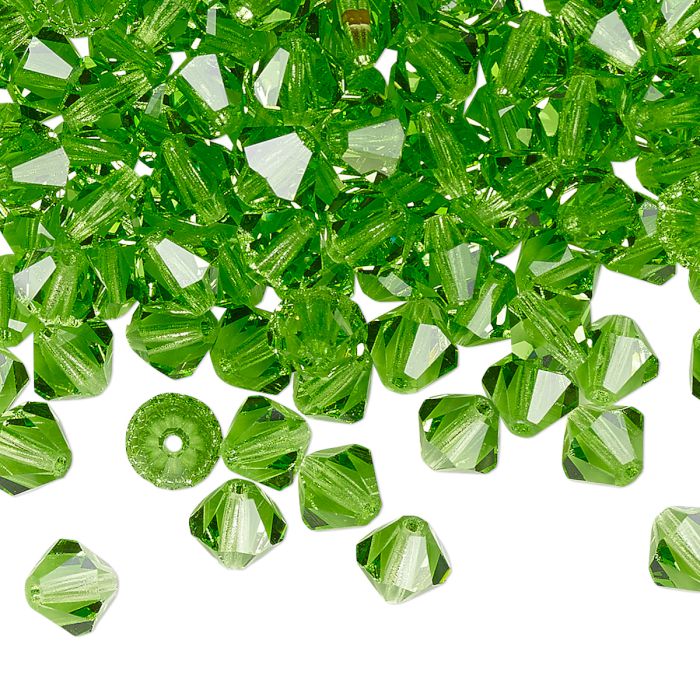 Preciosa, crystal, bead, peridot green, bicone, 4mm, 10 pcs