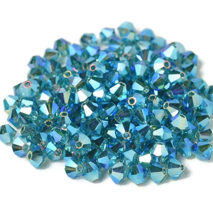 Preciosa, crystal, pearl, Indicolite, 2xAB, iridescent, bicone, 4 mm, 10 pcs