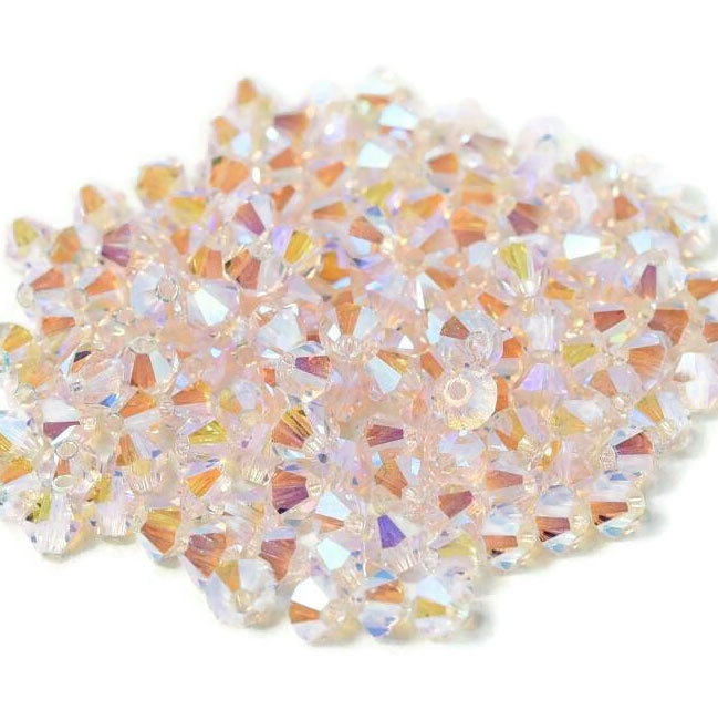 Preciosa, crystal, pearl, light pink, 2xAB, iridescent, bicone, 4 mm, 10 pcs