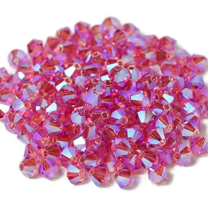 Preciosa, crystal, pearl, indian pink, 2xAB, iridescent, bicone, 4 mm, 10 pcs
