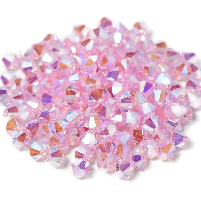 Preciosa, crystal, pearl, pink sapphire, 2xAB, iridescent, bicone, 4 mm, 10 pcs