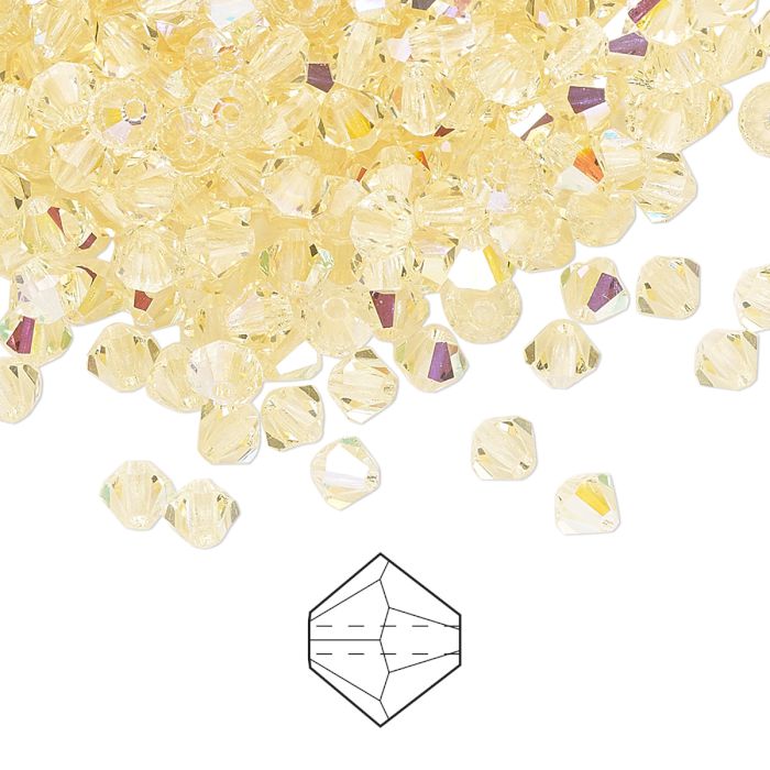 Preciosa, crystal, bead, light yellow, AB, iridescent, bicone, 3mm, 10 pcs
