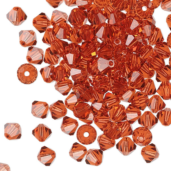 Preciosa crystal, indian red, facetted bicone, 4mm.
