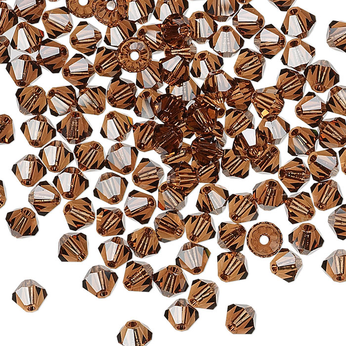 Preciosa  crystal, smoked topaz, facetted bicone, 4mm, 10pcs
