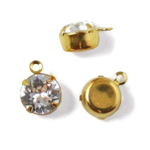 Pendant with large crystal, gold plated brass, 11,5x8.5x6mm, 2pcs