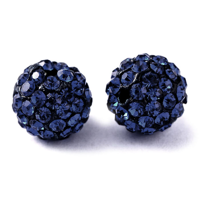 Bling bling beads, with dark blue crystals, 10mm, 2pcs.