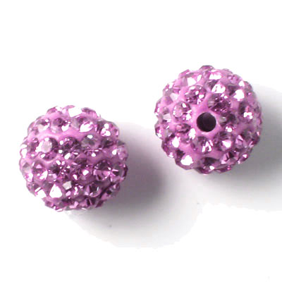 Bling bling beads, 10mm, with dark pink crystals, 2pcs.