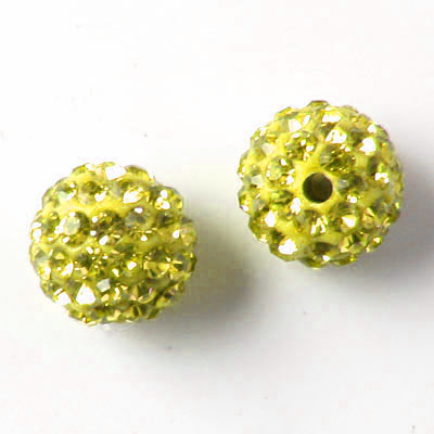 Bling bling beads, 10mm, with yellow crystals, 2pcs.