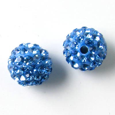 Bling bling beads, 10mm, with light blue crystals, 2pcs.