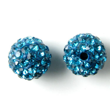 Bling bling beads, 10mm, with turquoise crystals, 2pcs.