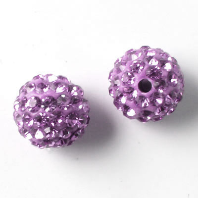 Bling bling beads, 10mm, with purple crystals, 2pcs.