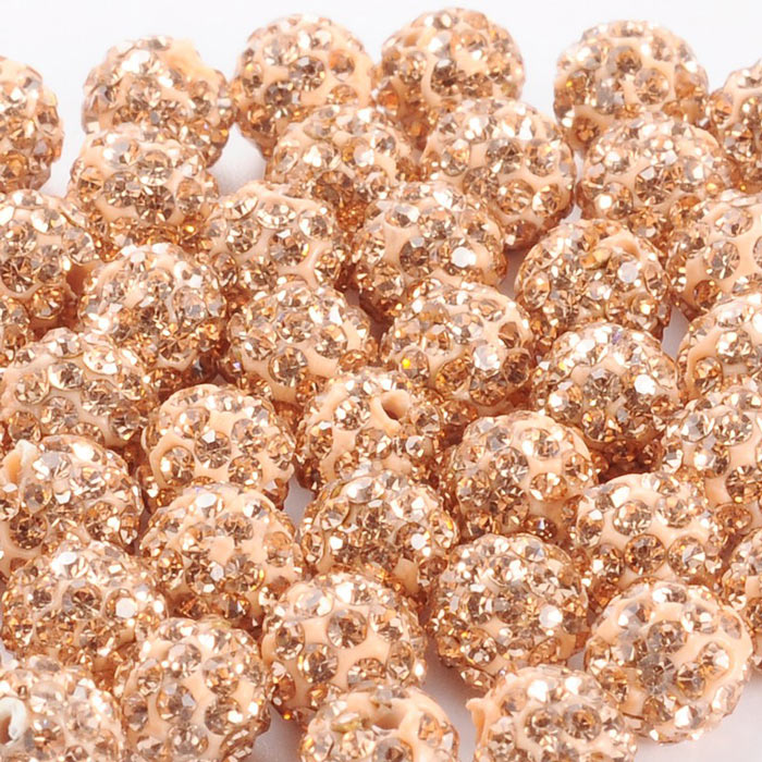 Half-drilled sphere with peach coloured crystals, 6mm, 2pcs.
