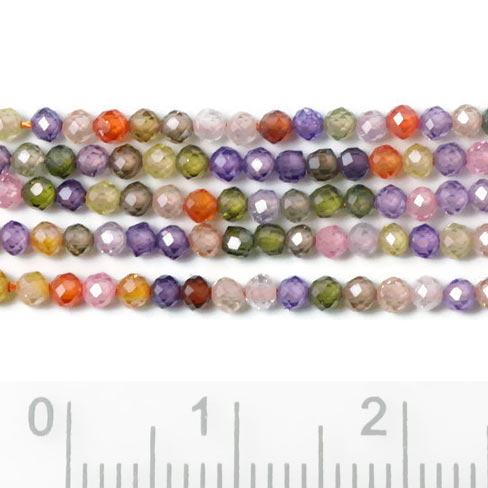 Cubic Zirconia, entire strand, mixed purple-orange colors, faceted, round, A-grade, 3mm, 130pcs