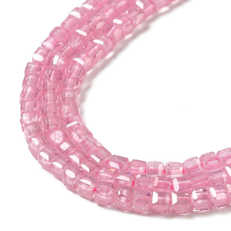 Zirconia, full strand, crystal pink cube, faceted, 2.5x2.5x2.5 mm, 150 pcs