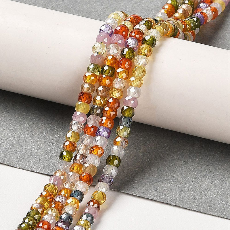 Zirconia, full strand, mix purple-orange-green, faceted roundel beads, 3x2mm, 165pcs