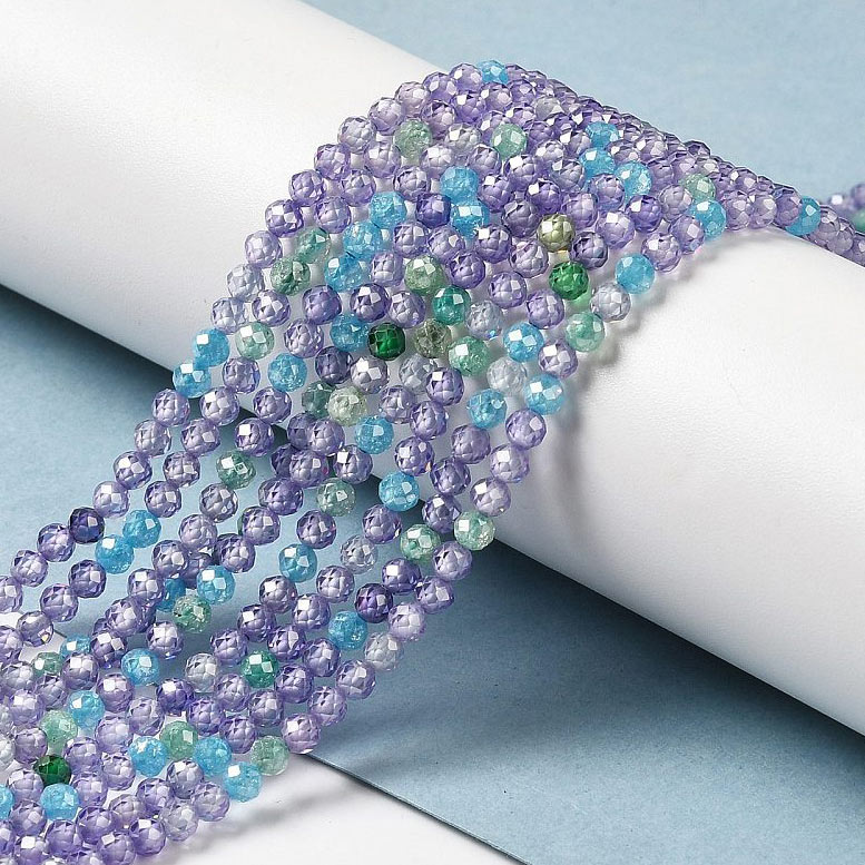 Zirconia, full strand, mix purple-blue-green, faceted round beads, 3mm, 130pcs