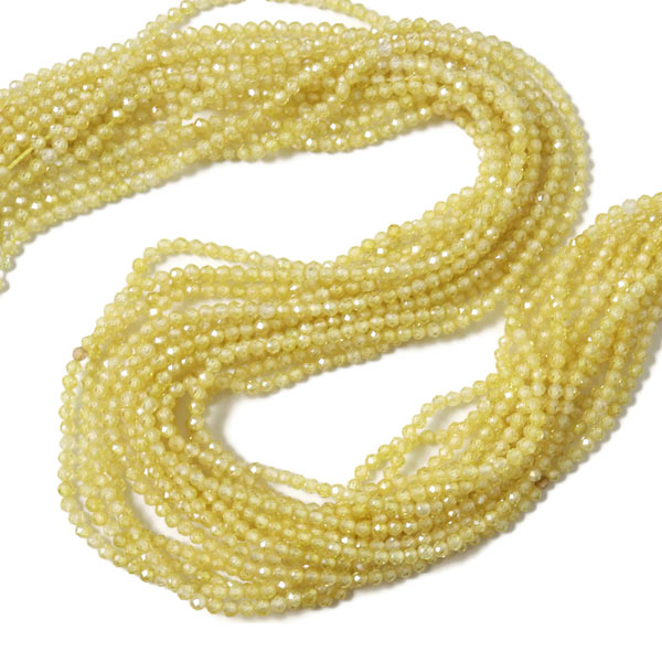 Cubic Zirconia, entire strand, yellow, faceted, round, 2mm, 190pcs