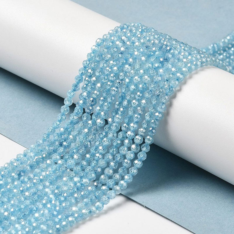 Zirconia, full strand, light blue, cracked, faceted round beads, 3mm, 130pcs