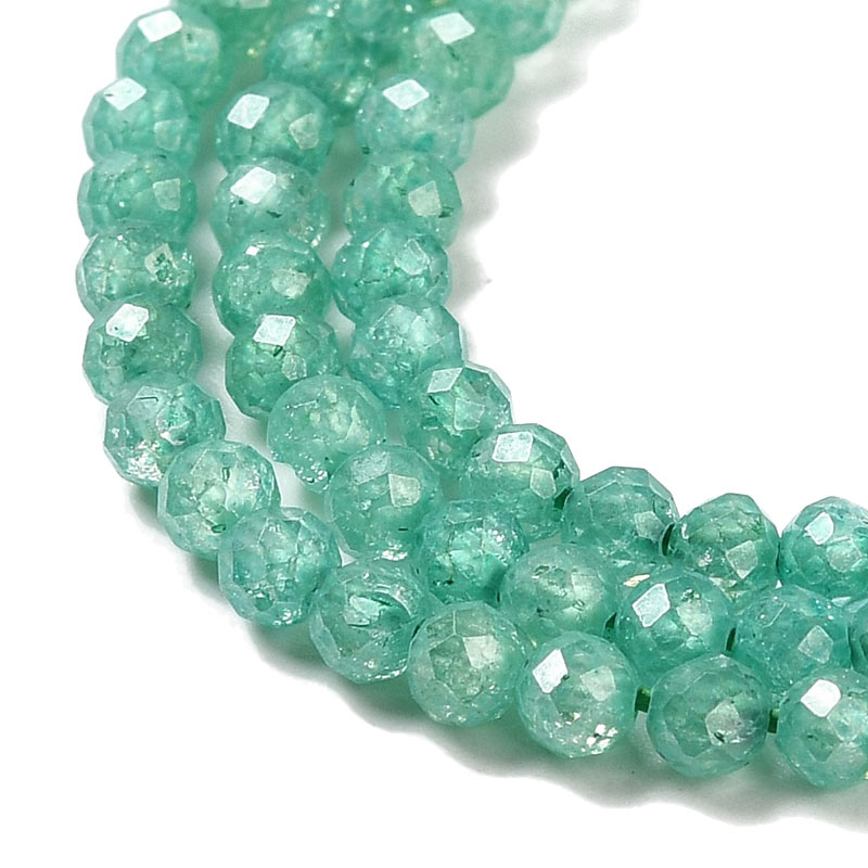 Zirconia, full strand, green, cracked, faceted round beads, 3mm, 130pcs