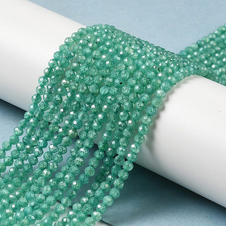 Zirconia, full strand, green, cracked, faceted round beads, 3mm, 130pcs