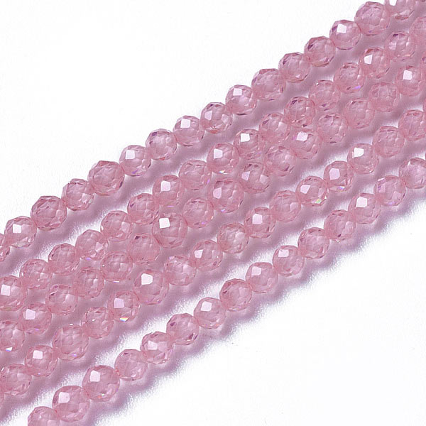 Cubic Zircon, entire strand, pink, faceted, round, A-grade, 3mm, 120pcs