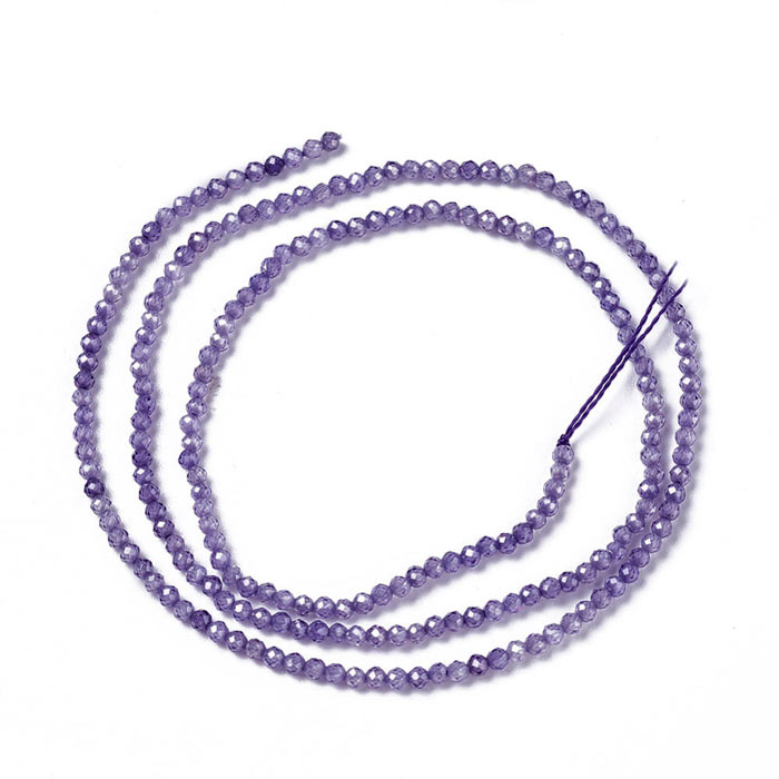 Cubic Zircon, entire strand, Amethyst purple, faceted, round, A-grade, 3mm, 130pcs