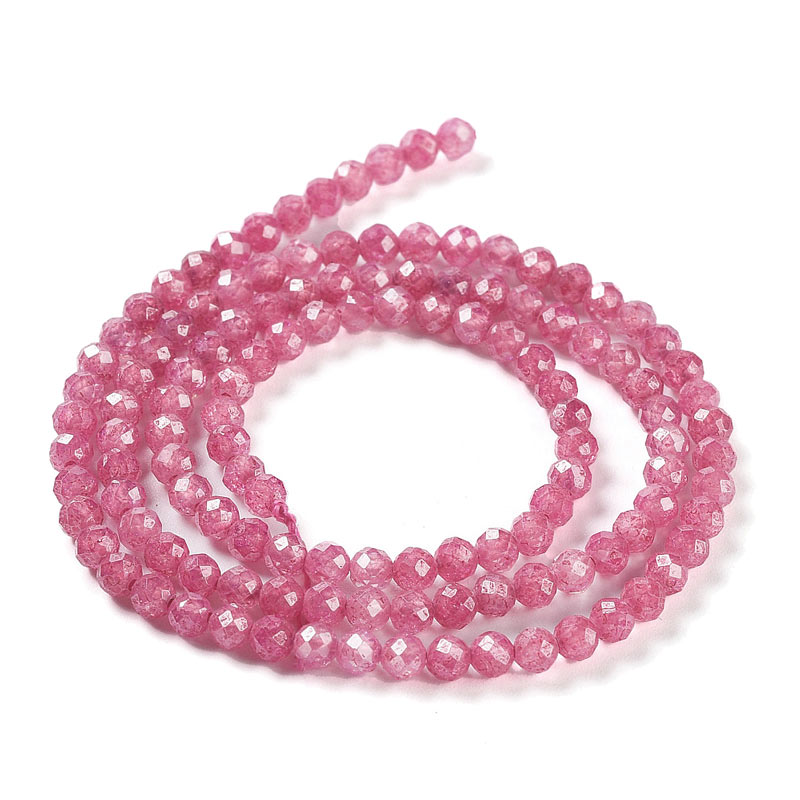 Zirconia, full strand, pink, cracked, faceted round beads, 2mm, 180pcs