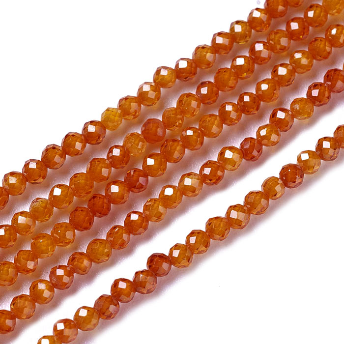 Cubic Zirconia, entire strand, orange-red, faceted, round, A-grade, 2mm, appx. 195 pcs