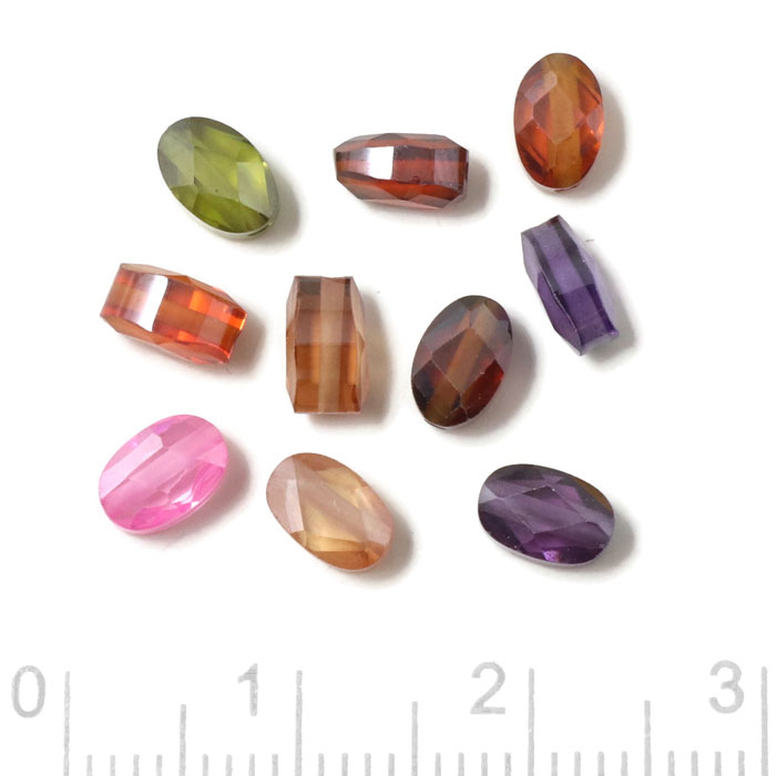 Zirconia, CZ, flat oval bead, faceted, mix pink, green and other shades, 6x4 mm, 10 pcs.