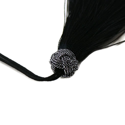 Tassel, black with black glittering head, 11 cm, 1 pc.